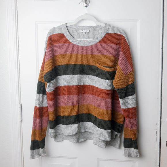 Madewell Sweaters - Madewell Pullover Sweater Women XL Rainbow Stripe Thompson Pocket Knit Crew